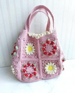 ハンドメイド グラニーバッグ 手編み いちご デイジーのサムネイル