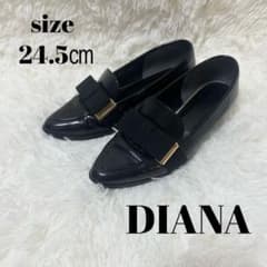 美品　DIANA ダイアナエナメルローファー　リボンオペラシューズ　23㌢ ♡DIANA♡ ダイアナ エナメル 平リボン オペラシューズ 黒 24.5