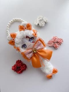 ぬいパル・ちびぐるみサイズ ぬい服 ねこさんケープオレンジリボン
