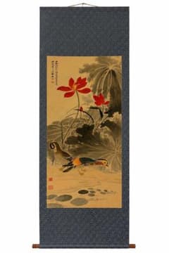 张大千荷花鸳鸯图 中国画 掛け軸 水墨画 和室 玄関 茶室 壁掛け 美術品 张大千荷花鸳鸯图 中国画 掛け軸 水墨画 和室 玄関 茶室 壁掛け 美術品