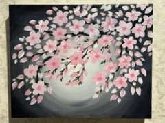 手描きアート 桜と月夜の風景画　アクリル画のサムネイル