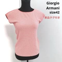 GIORGIO ARMANI - 美品 ジョルジオアルマーニ 半袖ニットカットソー フリンジ レディース 42 新品タグ付き ジョルジオアルマーニ サマーニット ピンク 42
