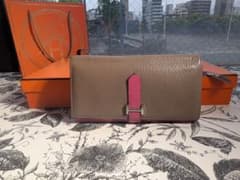 正規品美品】HERMESベアンスフレ┃グレー×ピンク┃二つ折り長財布 