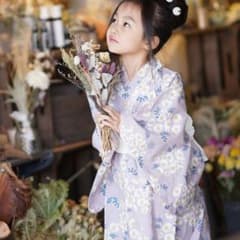 美品 110 レース付き子供浴衣ドレス2点セット  子供浴衣 女の子 ガーリーのサムネイル