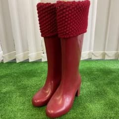 Melissa メリッサ　ニット付きレッド赤ラバーブーツレインブーツ長靴24.5 4 melissaメリッサ ロングブーツ 23.5cmワインレッドニットカフ付き