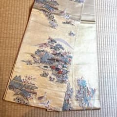 本金箔 引箔 京百景 袋帯 金閣寺 鶴 西陣織 金色 ゴールドベージュのサムネイル