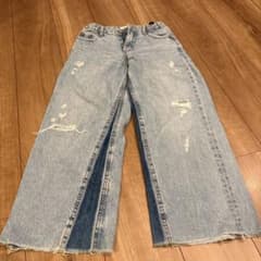 ZARA キッズ デニム ワイドパンツ 切り替えデザイン9Y134cmのサムネイル