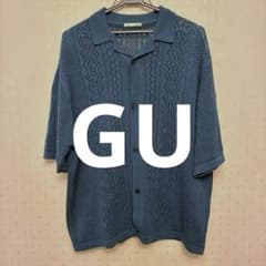 GU 透かし編み 半袖シャツ ダークグリーンのサムネイル