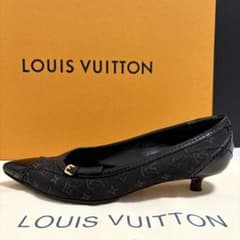 ルイヴィトン パンプス モノグラムミニ レザー キャンバス 黒 23.5cm