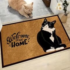 室内用 玄関マット 40×60cm 猫柄 Welcome ハチワレ 猫雑貨 ラグ