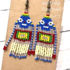 デリカビーズピアス 宇宙人？！フリンジピアススクエア星人青系#a522