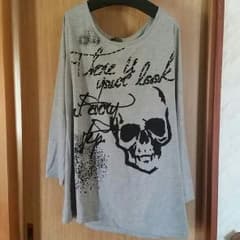 大きいサイズ☆４Ｌ☆ドクロ☆ロングTシャツ☆のサムネイル