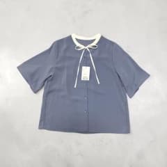 ハニーズGLACIER 5分丈ボウタイブラウスくすみブルー M 【新品タグ付き】のサムネイル