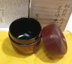 茶道具 加賀山中塗蒔絵師 熊谷秀穂作 即中斎好写 溜塗楓蒔絵糸目中棗