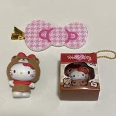 【中古】ハローキティ展 限定 前髪クリップ くま フィギュア チャーム セット