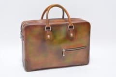 Francesco Benigno Briefcase, Patina Finish, 2 Compartments, Business Bag, Brown