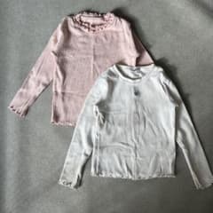 女の子 長袖リブトップス 2枚セット 110 120 GU ピンク 白のサムネイル