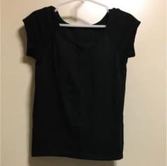 無印良品  シルク入りカップ入りフレンチスリーブＴシャツ　婦人Ｍ・黒のサムネイル