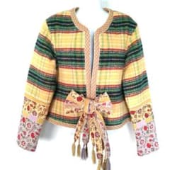 ワンダフルワールド 】ノーカラーウールチェック ジャケット