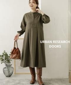 DOORS◆バルーンスリーブ切替ワンピース／チェック柄◆BROWN◆ ONE