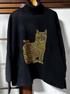 タートルネック スウェット 刺繍 猫 ブラックのサムネイル
