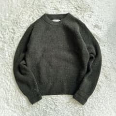 美品 MHL. ワッフルニット セーター カーキ ウール100% 畦編み L