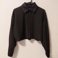 HARE レース襟 長袖クロップド丈シャツ ブラックのサムネイル