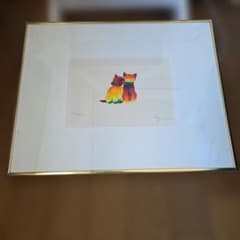 美品 靉嘔 AY-O（アイオウ）「2匹の猫」シルクスクリーン 直筆サイン入り 美品 靉嘔 AY-O（アイオウ）「2匹の猫」シルクスクリーン 直筆サイン