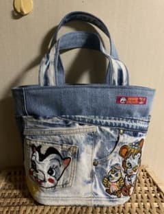 ハンドメイド デニムリメイク バッグ サロペット レトロアニマル 楕円底 32 2008【楕円底 トートバッグ】デニムリメイク - メルカリ