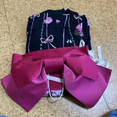 薔薇とリボン柄 浴衣・帯セット ブラックのサムネイル