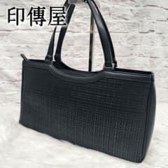 【極美品】印傳屋　変わり市松柄　ハンドバッグ　フォーマルバッグ　黒漆×黒革 極美品】印傳屋 変わり市松柄 ハンドバッグ フォーマルバッグ 黒漆×黒