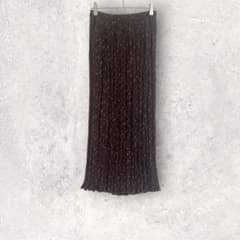 Floral print pleated long skirt, elastic waistband, dark brown, made in Japan, size S (approx.)