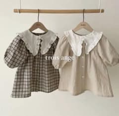 ベージュ襟付きワンピース100 海外輸入品　韓国子供服のサムネイル