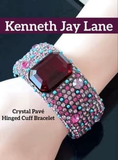 希少Kenneth Jay LaneクリスタルパヴェヒンジドカフバングルB306 