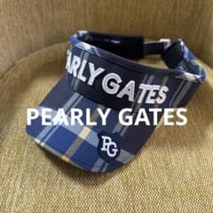 PEARLY GATES サンバイザー ブルー系 立体ロゴ チェック総柄 - メルカリ