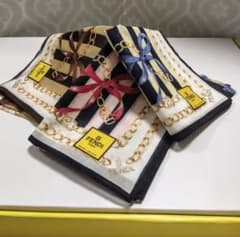 5966#0615 FENDIハンカチ 3枚セット ストライプ チェーン リボン