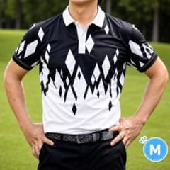 [신품] 남성 골프웨어 M 반팔 폴로 셔츠 흑백 모노톤