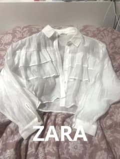 ZARA フリルデザイン シアーシャツ ホワイト