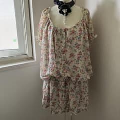 ヘザー花柄シフォンチュニックワンピースフェアリーグランジ森ガール