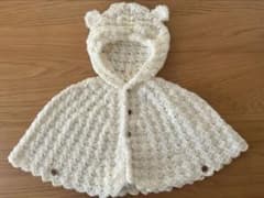 ＊ハンドメイド＊　ベビー　ポンチョ　くま耳付き　クリーム色　かぎ針編みのサムネイル