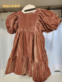 【新品 未使用】キッズ 半袖 ベロアワンピース ブラウン(くすみピンクに近い)のサムネイル