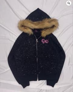 90 Logo Glitter Fur Zip Hoodie 0909 パーカー
