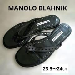 MANOLO BLAHNIK ブラックレザーサンダル 36½　23.5㎝～24㎝ MANOLO BLAHNIK ブラックレザーサンダル 36½ 23.5㎝～24㎝ - メルカリ