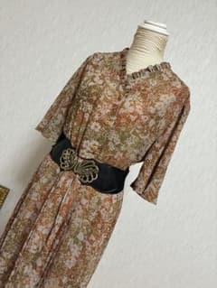 ヴィンテージ オレンジブラウン　ワンピース　古着　レトロ　昭和のサムネイル