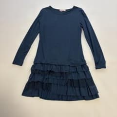 카렌 하트 원피스 네이비 프릴 긴팔