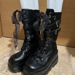 厚底 レースアップ ミドルブーツ ブラックのサムネイル
