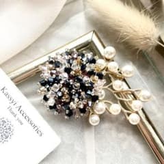 ブローチ　シャンパンビーズ×小枝パール　ゴージャス