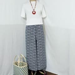 浴衣反物リメーク　ワイドパンツ　ハンドメイド　幾何学模様　男女兼用のサムネイル
