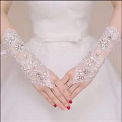 ウエディング グローブ レース リボン フィンガーレス 結婚式 披露宴のサムネイル