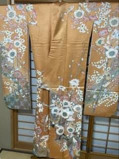 振袖 正絹 金茶色 梅桜文様 袷のサムネイル